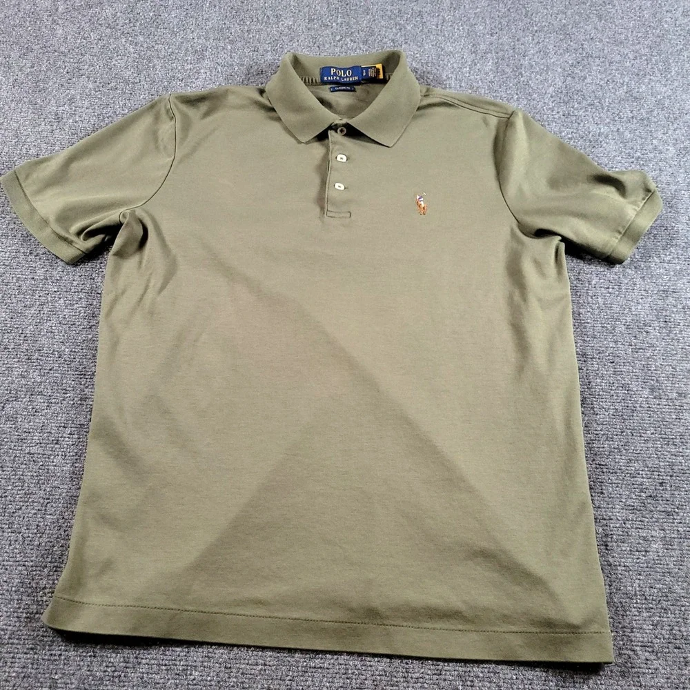 Polo Ralph Lauren Polo Shirt Mens Small Olive Green Classic Fit Flesh Pony